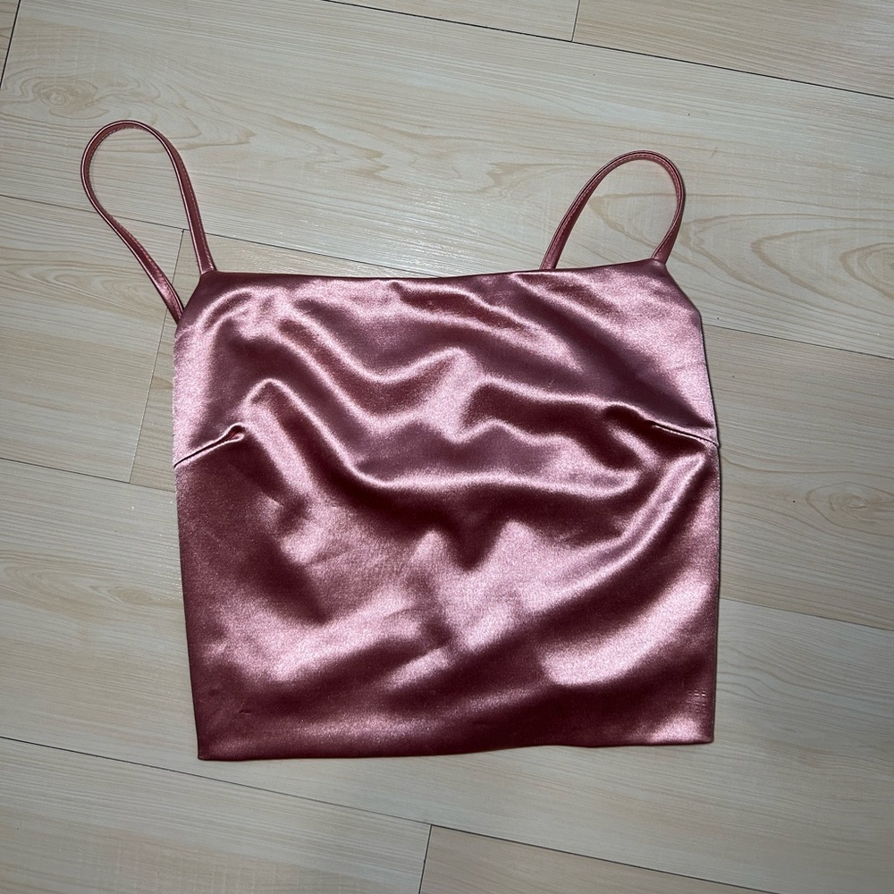 pink satin adjustable crop top